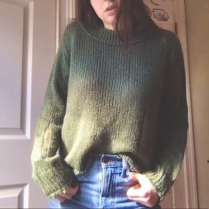 Green distressed oversized sweater